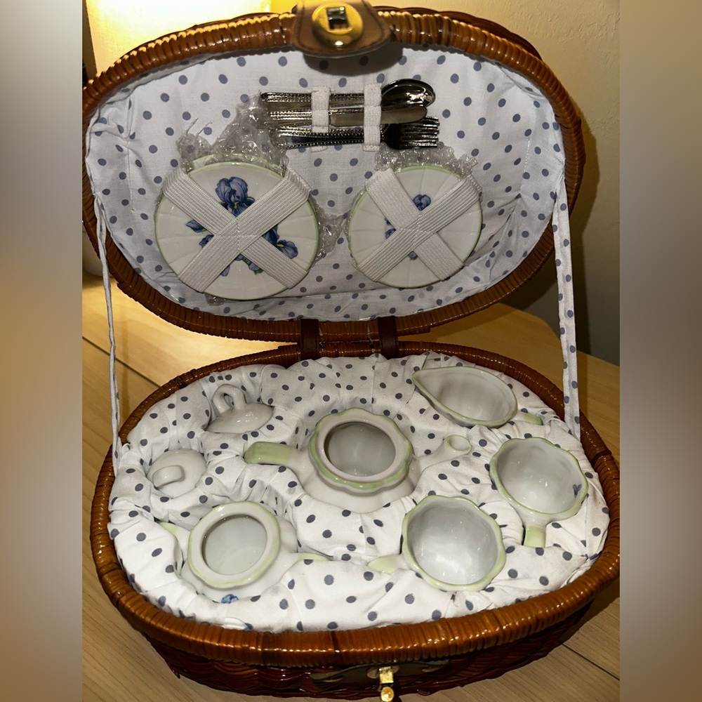 Kids Tea Set in Wicker Basket